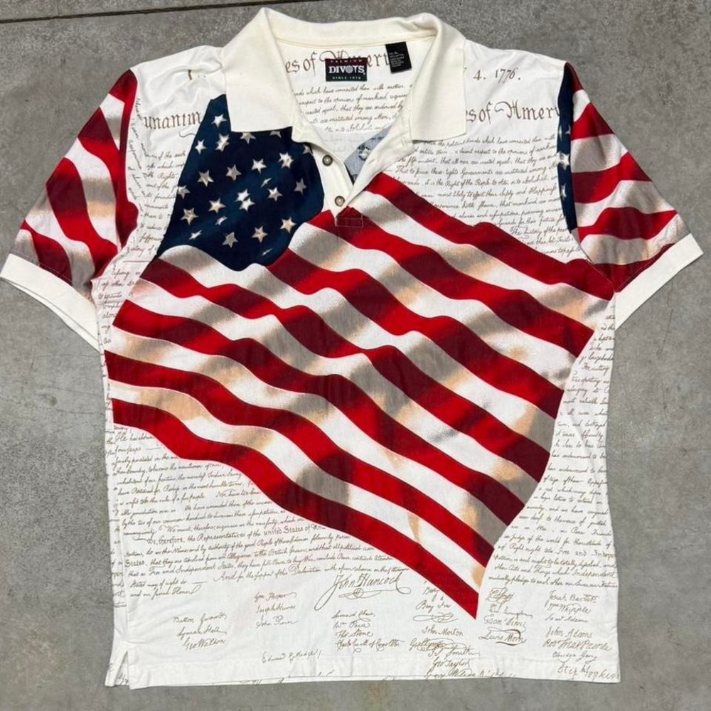 American Flag Vintage 90s Divots Golf Polo Fourth of July Themed  Sz XL
